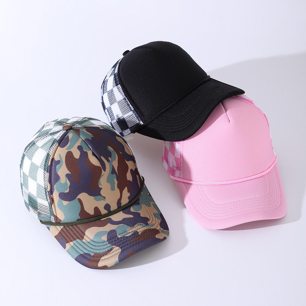 High quality truck baseball cap with rope truck mesh cap plaid printing American breathable sun protection duck tongue