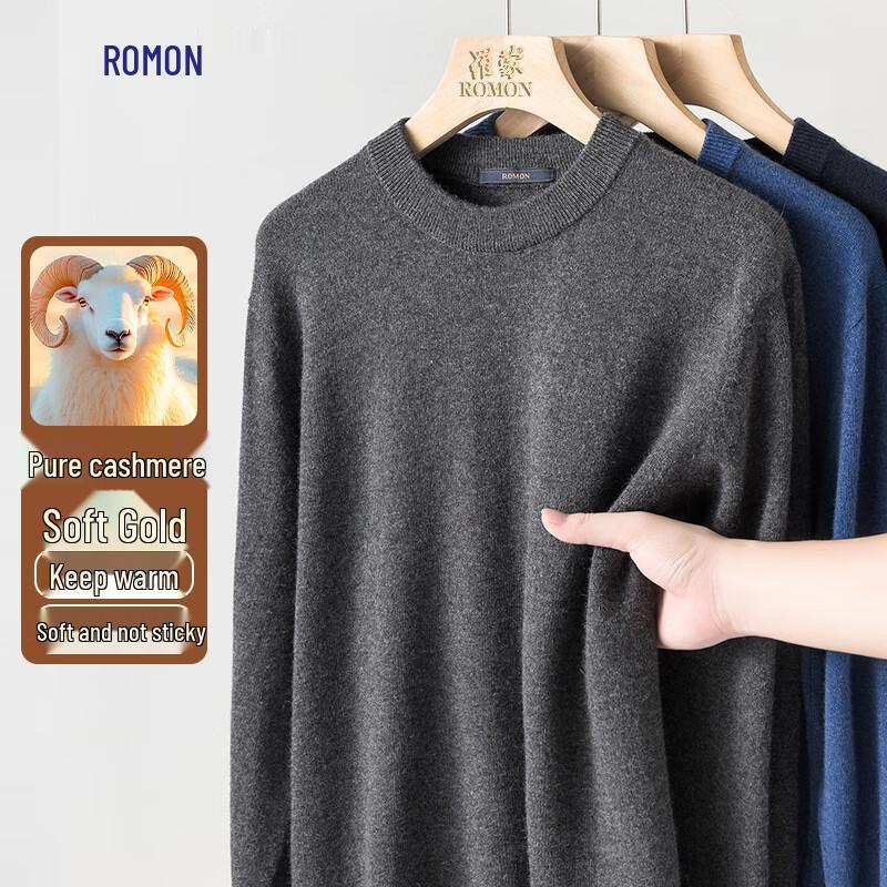 Luomeng Men's Pure Cashmere Round Neck Sweater