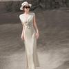 French Style Elegant V-Neck Midi Dress with Twisted Waist