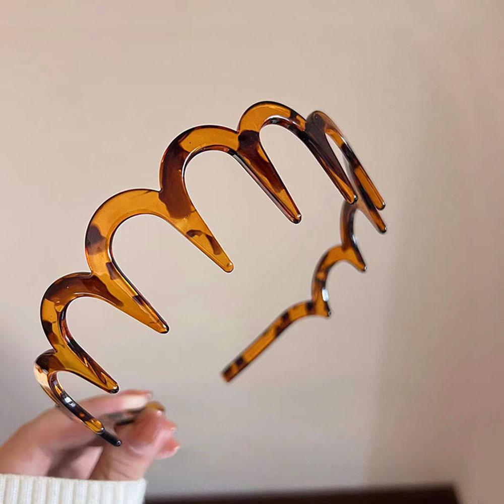 Bentiță Val Bentițe Păr Rășină Maro Val Bentiță cu Dinți Subțire Antiderapant Femei Makkeup Pieptene Păr Bandă Zigzag Bentiță Crestată