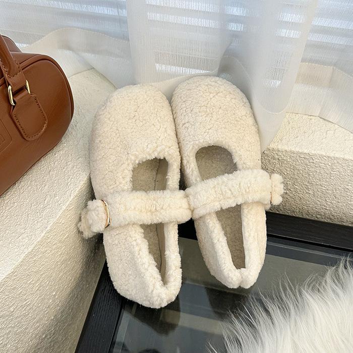 High-end foreign-style fluffy shoes for women to wear French new autumn and winter retro temperament flat-bottomed Mary Jane single shoes soft sole