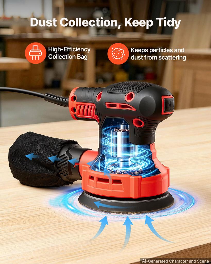 VEVOR 127mm Random Orbital Sander 250W Corded Orbital Sander