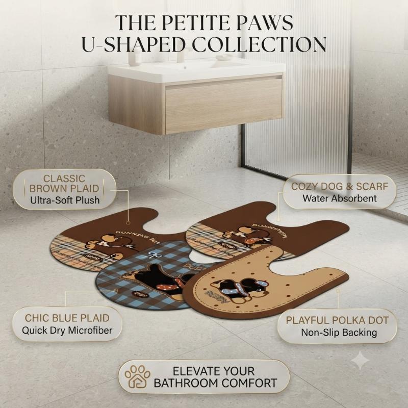 Cute Puppy Print Bath Mat Non Slip Backing Water Absorbent For Bathroom Decor