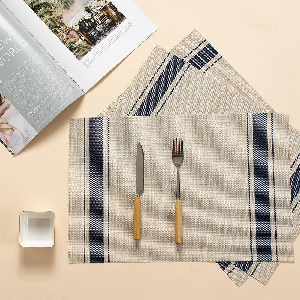 3Pcs Stripe Placemats Heat-Resistant Woven Vinyl PVC Table Mats for Dining Table Washable
