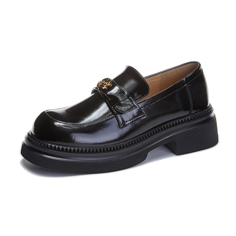 New loafers women's 2025 spring shallow thick heel small leather shoes fashion shoes women's small fragrant single shoes women