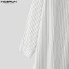 INCERUN Oversized Men Lapel Neck Long Sleeve Striped Loose Long Tunic Casual Shirts