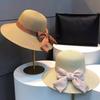 Women's Wide-Brimmed Straw Sun Hat, Summer Beach Hat with Bow, Breathable Foldable, Vacation Accessory
