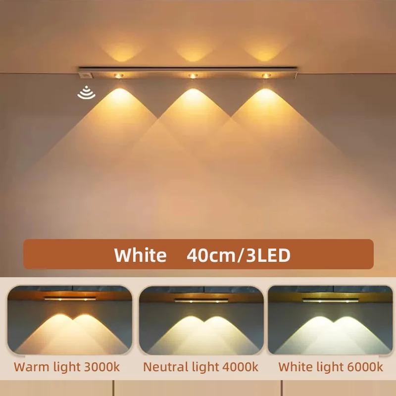 Lumières LED Ultra Fines Sous Meuble Capteur de Mouvement Veilleuse Sans Fil 3 Couleurs Graduables Pour Meuble de Cuisine Chambre Penderie Ligh