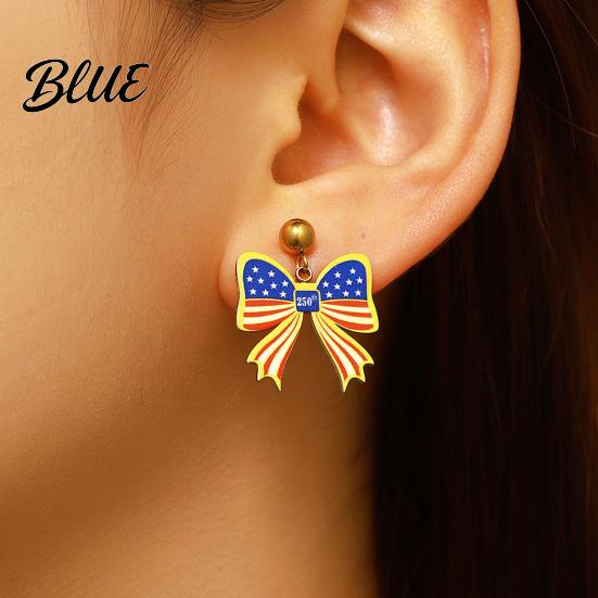 American Holiday Jewelry 250th Anniversary Set USA Flag Pattern Bowknot