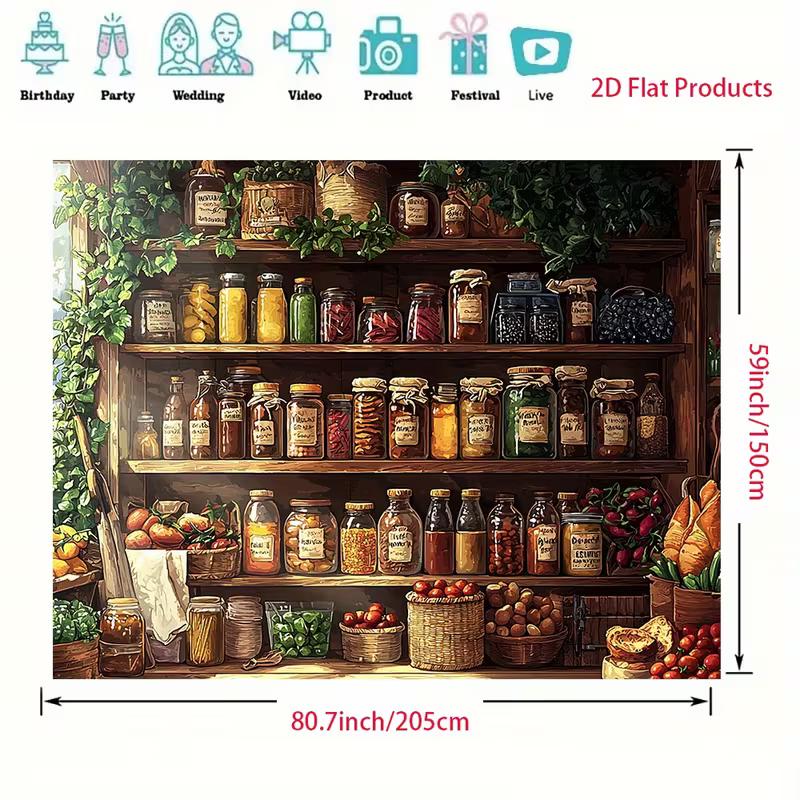 2D Farmhouse Pantry Jars Backdrop for Bakery & Food Event Decor