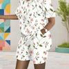 Women Plus Size Floral Printed Round Neck Short Sleeve Top Pocket Shorts Two Piece Set