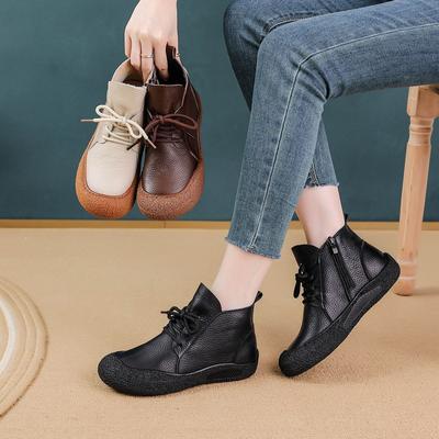 2025 Kuhleder Stiefeletten Damen Schnürschuhe Wasserdichte Schuhe Damenweite Passform Kurze Stiefel Frau Oxfords Schuhe Braun Stiefeletten