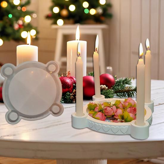 Candle Holder Mold 4 Holes Round Silicone Mold Candle Holder Resin Casting Mold for DIY Taper Candle Holder Concrete Craft