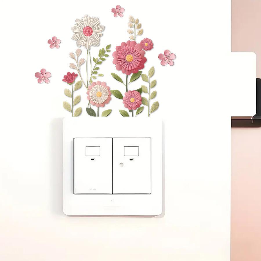 Embossed 3D Botanical Floral Switch Stickers, Light Luxury Self-Adhesive Outlet Covers for Bedroom Home Decor