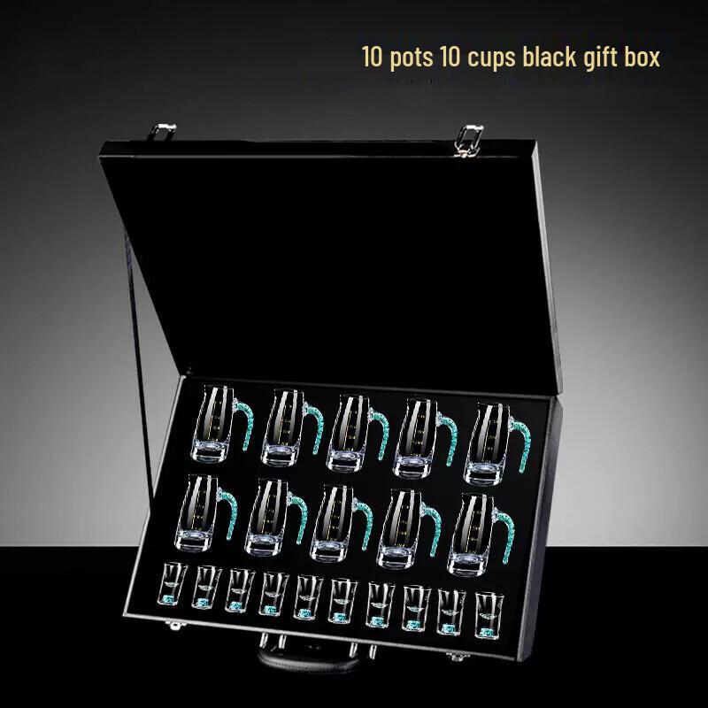 Shangqi Handmade Turquoise Crystal Glass Baijiu Set (10 Decanters, 10 Cups)