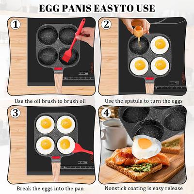 Vertiefte Eierpfanne mit Deckel, 4er-Pack, Antihaftbeschichtet, Granit, Omelettpfanne, Bratpfanne, Pfannkuchenpfanne, Gesunder Frühstücks-Eierkocher