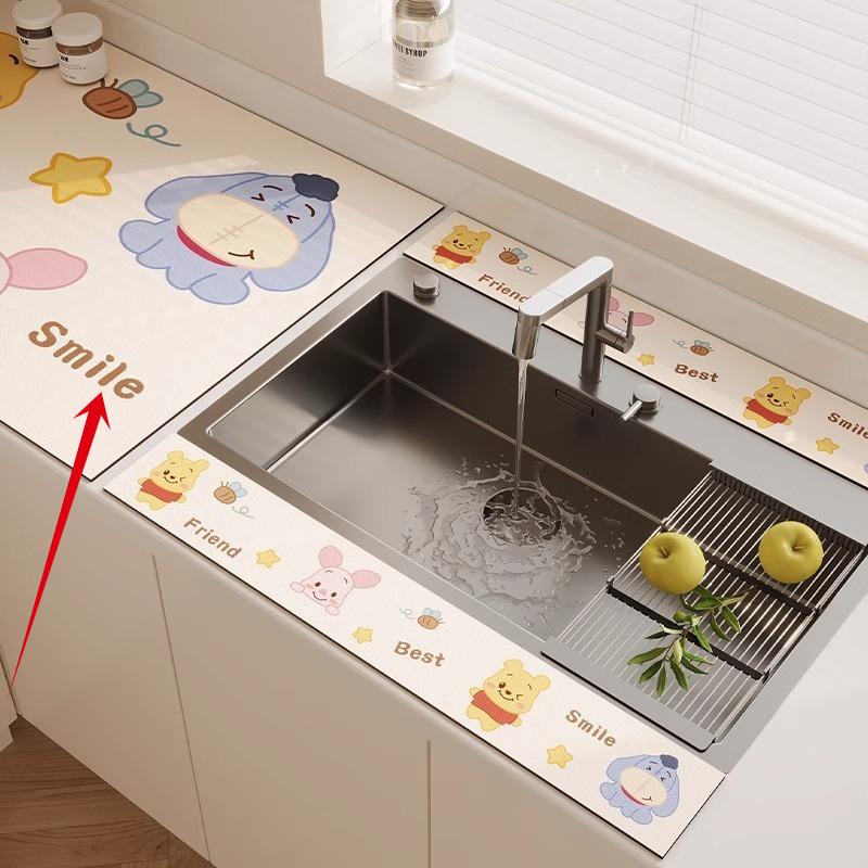 3PC Kitchen Faucet Diatomaceous Earth Water Stopper Drain Mat Bathroom Countertop Absorbent Mat Long Narrow Edge Coaster