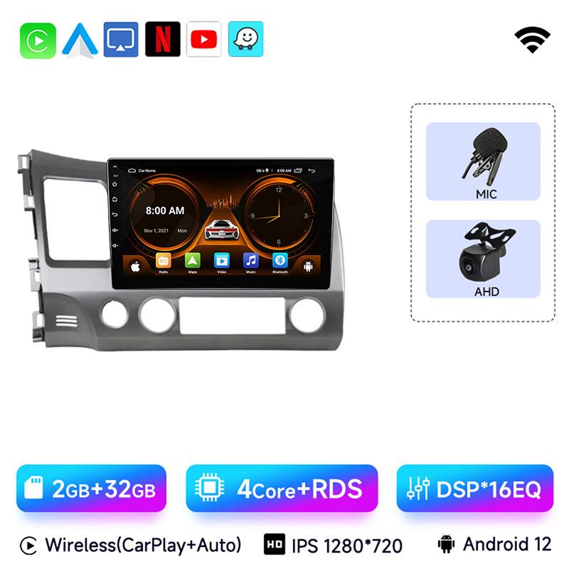 JIUYIN 10.1" Android 12 Carplay Car Stereo Radio for Honda Civic 8 2005 - 2012 Multimedia Player Navigation GPS 2 Din 4G Audio