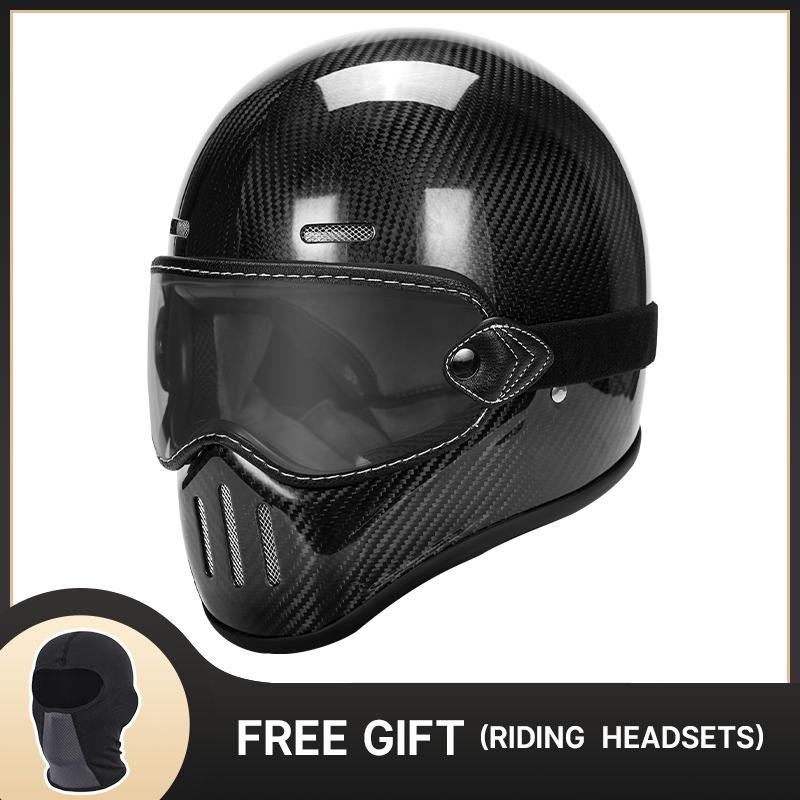 

Мотоциклетный шлем Cafe Racer Шлем-интеграл для мужчин и женщин Винтажный узор из углеродного волокна 3K Casque Moto Четыре сезона XL