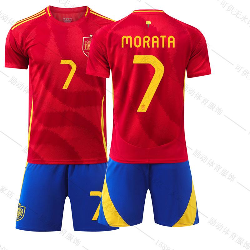 Football training jersey 2024 Spain home European Cup football jersey set jersey No. 7 Morata 9 Garvey 19 #16