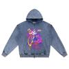 DTG Print Knitted Denim Zip-Up Hoodie Caballero Fenix Brother Print Zipper Hoodies  