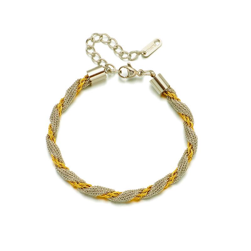 Gold Plated Two-Tone Twisted Mesh Link Bracelet – Dainty Minimalist Jewelry, Elegance Gift for Women серебряный