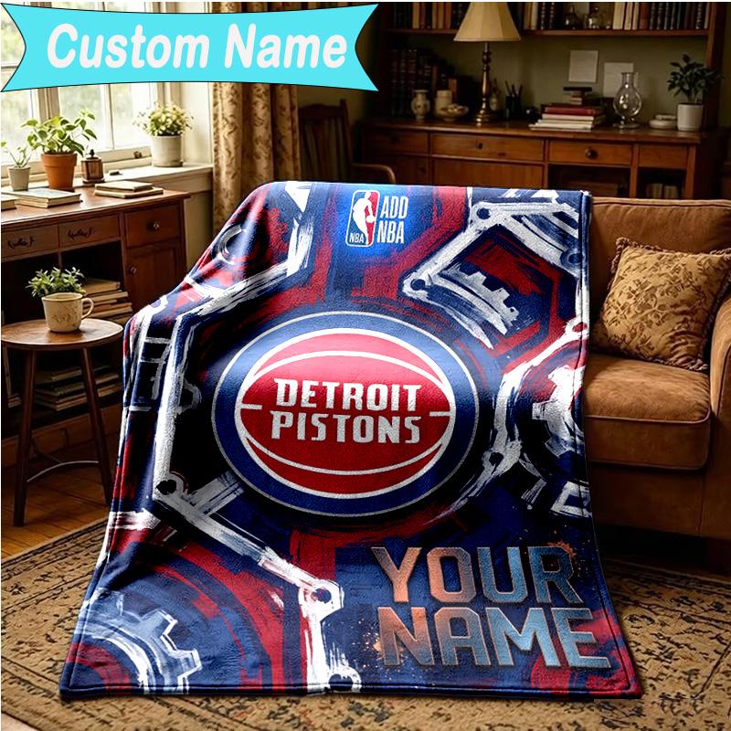 1PC Custom Name Blanket Pistons Detroit Logo Flannel Blankets Patterns Throw Blanket All-Season Soft Gift for Couch, Bed, Camping, Birthday Gifts