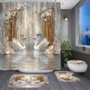 4 Pieces Swan Pattern Bathroom Suit, High End Elegant White Swan Design, Polyester Shower Curtain, Decorative Bath Mat