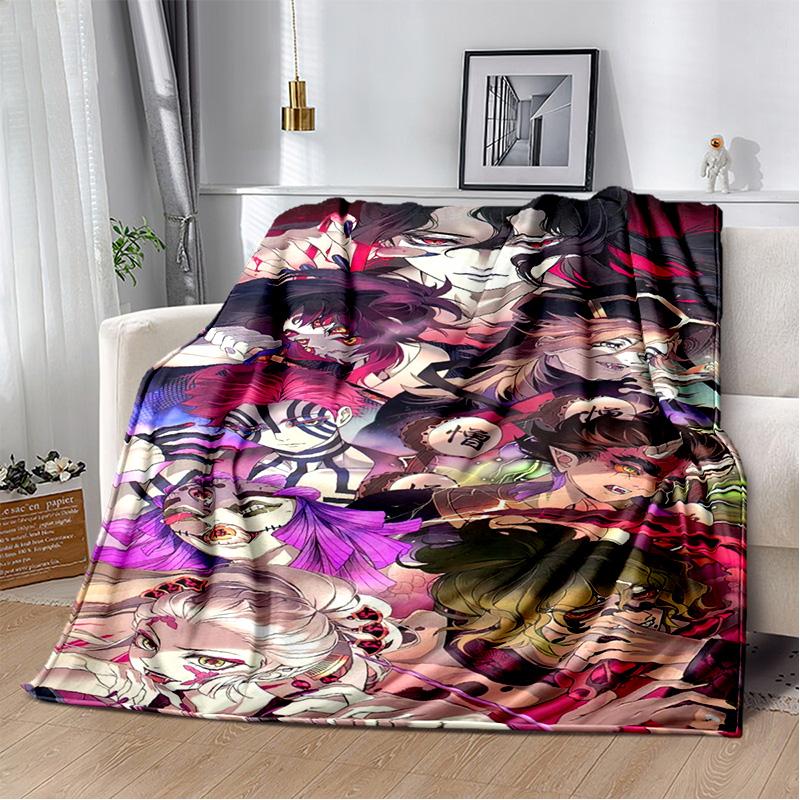 D-Demon Slayer Anime Blanket Sofa Office Nap Cover Blanket Kamado Nezuko Air Conditioning Blanket Soft and Warm