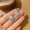 Luxury Princess Cut Square Diamond Stud Earrings  Silver Accessories for Lady's Vintage Party Elegant Versatile Women Earring