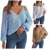 Women's Fashion V-neck Long Sleeved Solid Color Shoulder Loose Sweater
