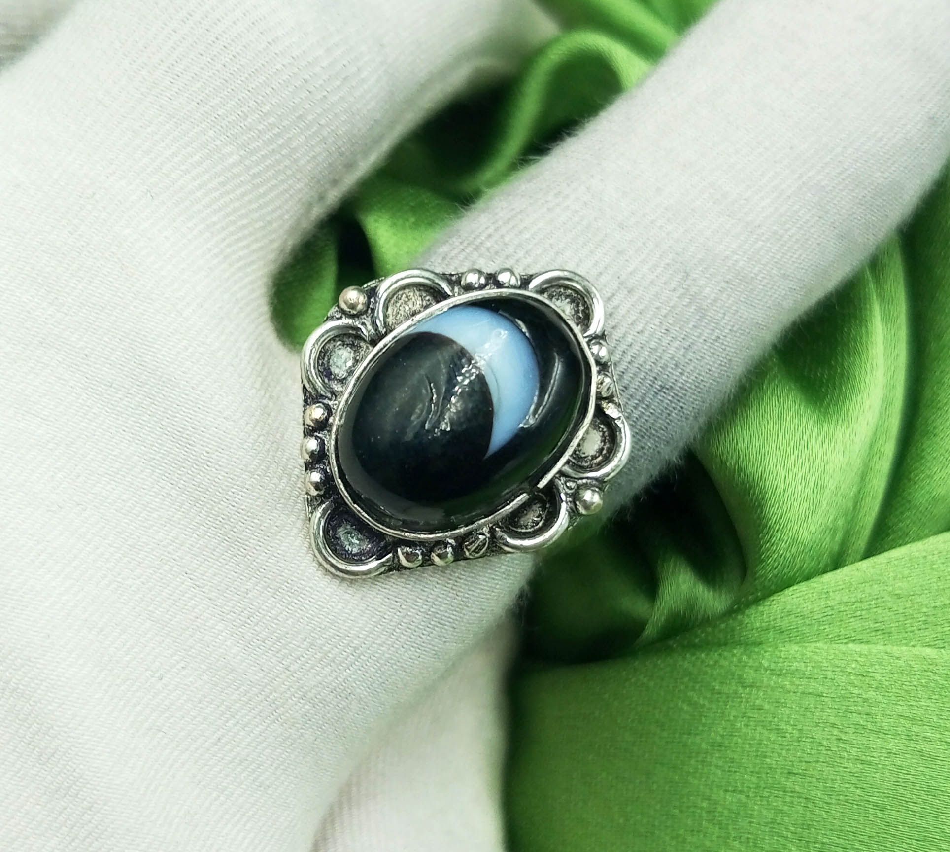 

Кольцо Evil Eye Gemstone из стерлингового серебра 925 пробы с покрытием US SZ 9 MM-R237