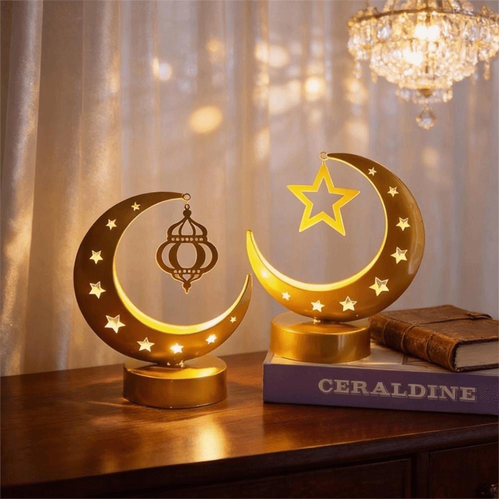 Crescent Star Shape Ramadan Desk Lamp Metal Art Design Ramadan Decorative Light  Bedroom Lighting
