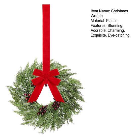 Christmas Wreath for Windows 10 Inch Small Artificial Greenery Wreath with Berries And Red Bow for Winter Fireplace Home Decor