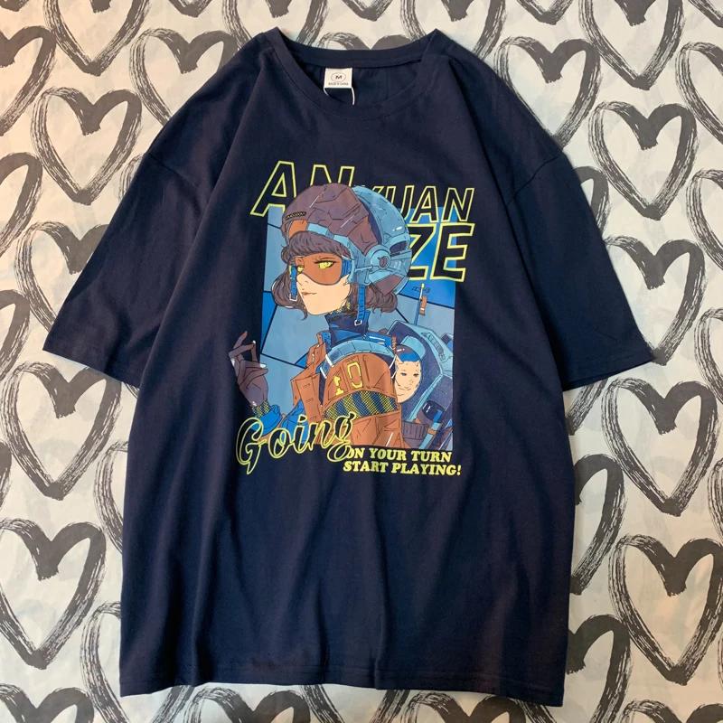 

Лето 2024 Новая Мультяшная Принт Красивой Девушки Корейская Свободная Парная Футболка с Коротким Рукавом для Instagram для Мужчин и Женщин Хлопковая Забавная Футболка XXXXXL чёрный