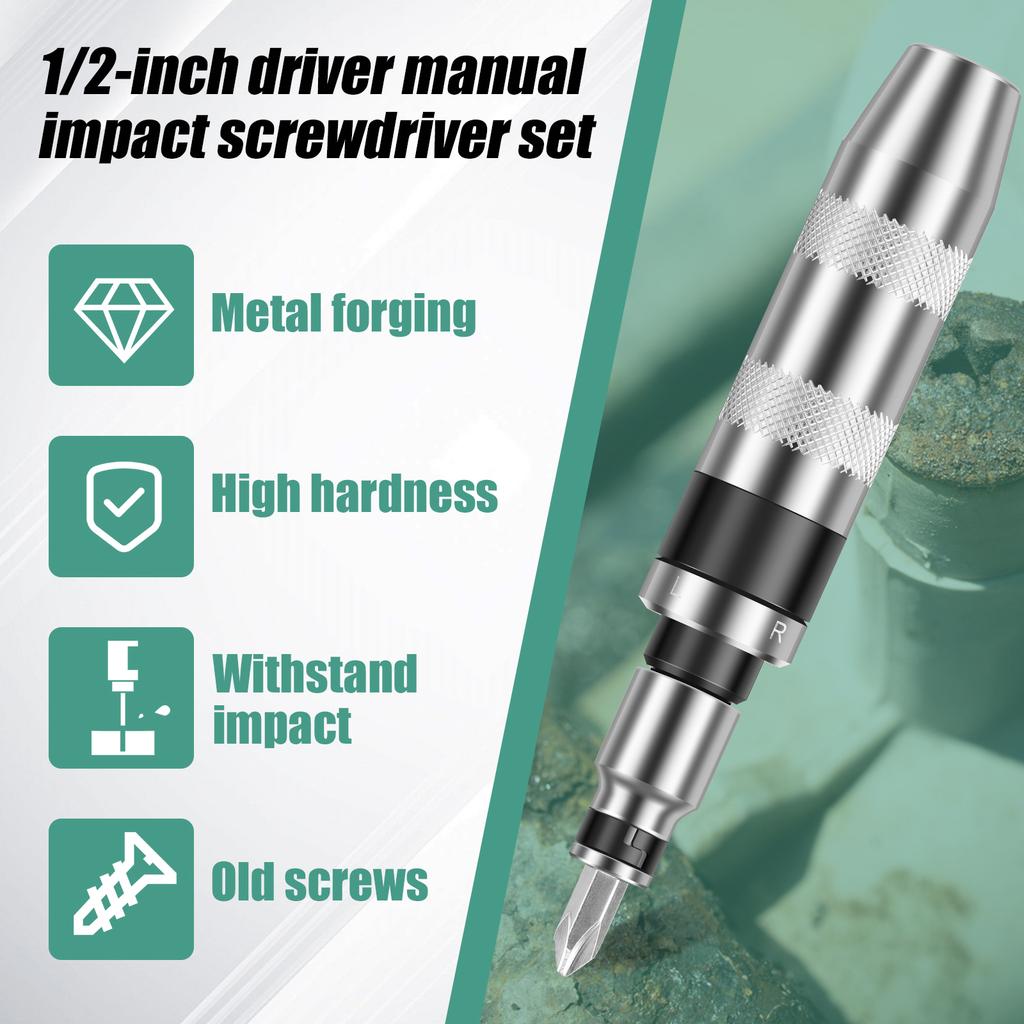 1/2" Hand Impact Screwdriver Driver Bit Set Manual Impact Driver Impact Screwdriver Set Rusted Fasteners Bolts Removal Tool
