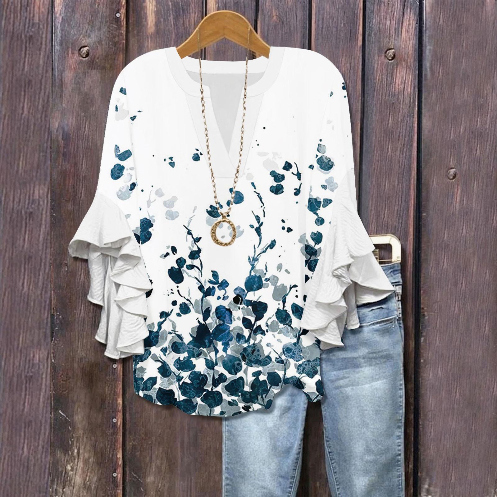 

Рубашки с рукавами 3/4 для женщин, симпатичные футболки с графическим принтом, блузки, повседневные, больших размеров, базовые топы с оборками на рукавах, пуловеры S