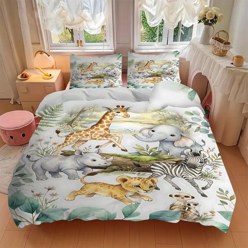 Safari Animals Adventure Print 3Pcs Bedding Setduvet Cover With 2 Bedropillowcase Home Birthday Gift