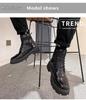 Men's Black Leather High-Top British Style Motorcycle Boots