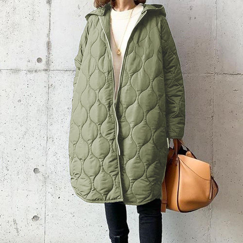 Women's Winter Long Sleeve Hooded Zippered Medium-length Warm Coats