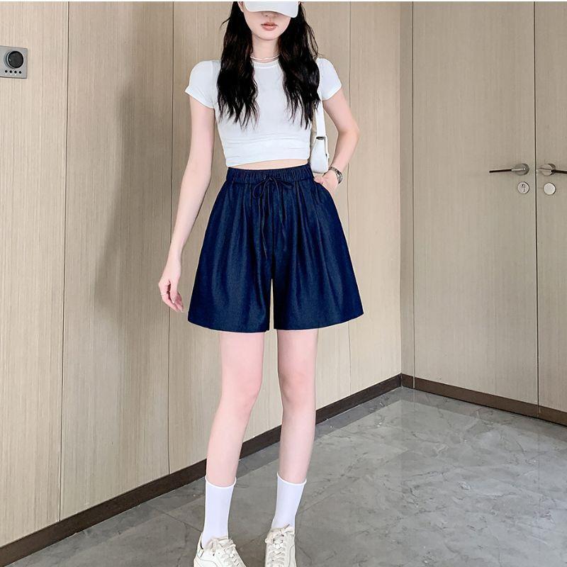 

Женская одежда больших размеров, студенческая мода, для полных девушек, эластичная талия, свободные, стройнящие, повседневные шорты из лиоцелла и денима, шорты-хот-пентс, M-4XL Blue(Figure) M(Plus size)