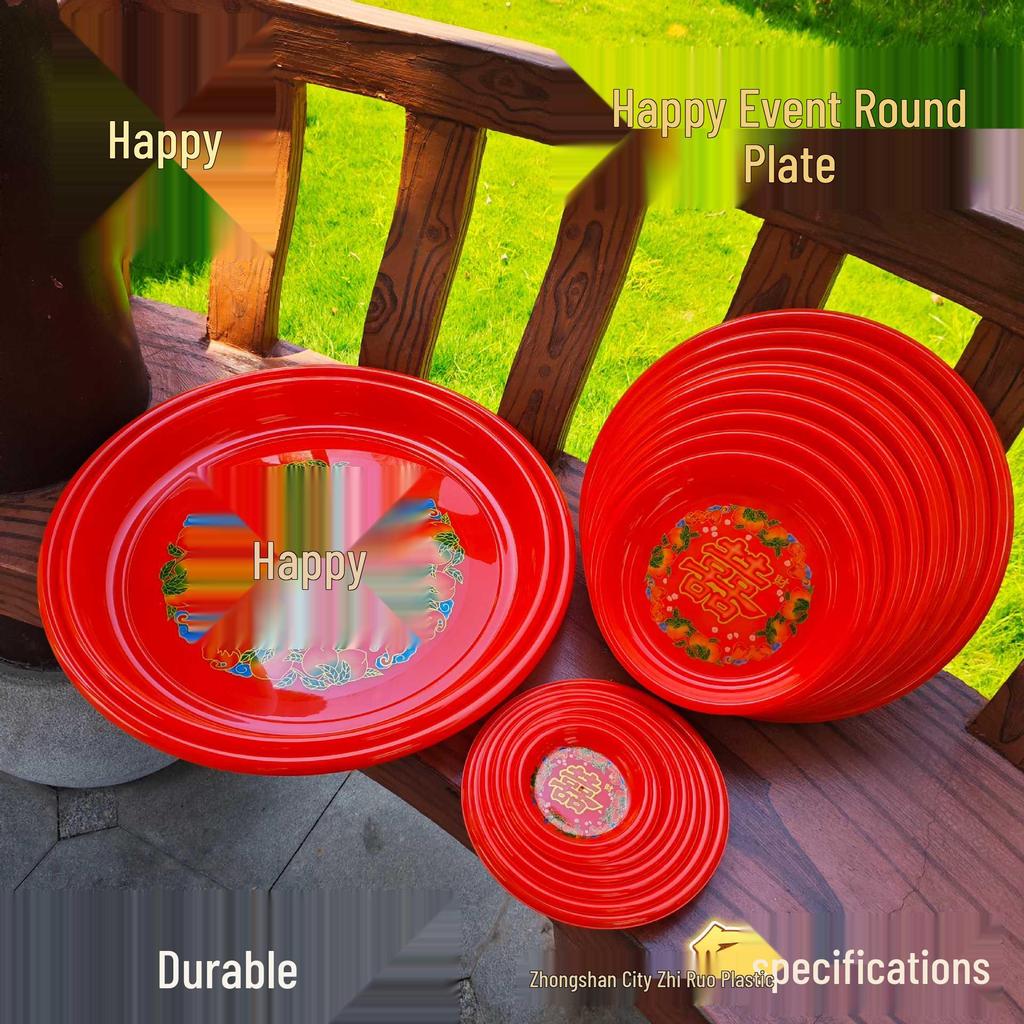 Chaoshan Double Happiness Red Wedding Offering Fruit Tray – Round Plastic Plate