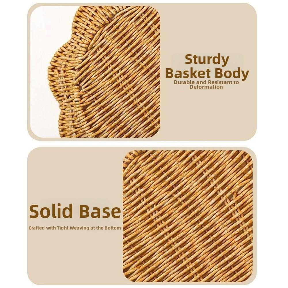 Flower Shape Imitation Rattan Basket Handwoven Woven Bread Plate Fruit  Serving Tray  Dining Table