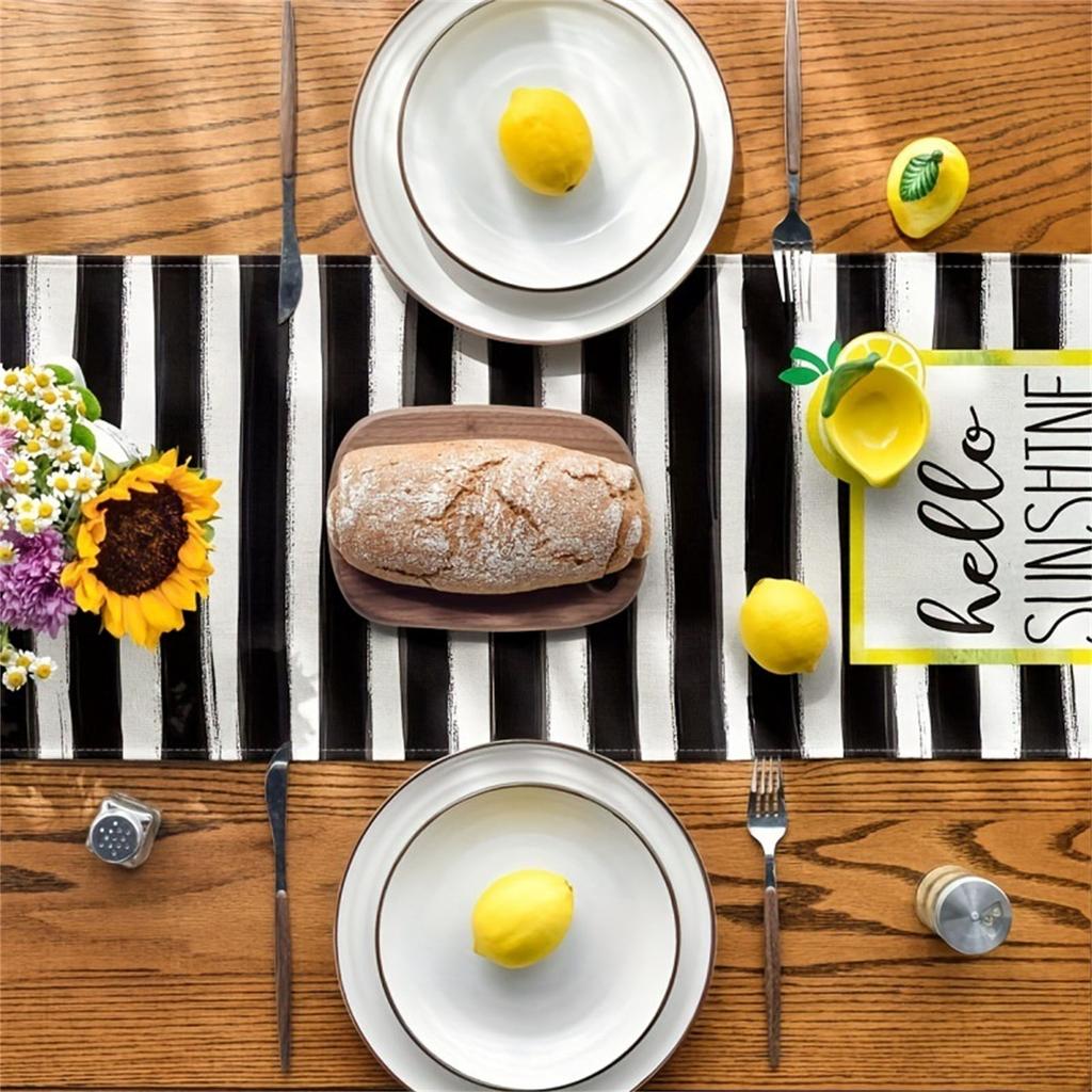 Striped Lemon Table Runner with Lemon Pattern Table Cloth Perfect for Festival Dining Special Gatherings DIY Assembly