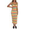 A Figure-hugging Knitted Long Dress for Women in Summer, Featuring A Revealing Back Design with Striped Patterns and A Fitted Bandeau Style.