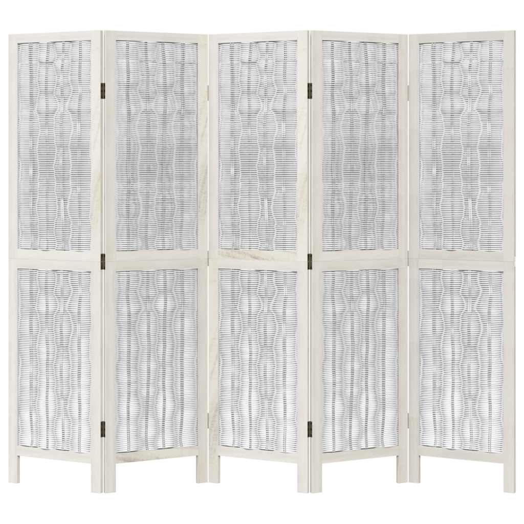 5 Piece Room Divider White Solid Paulownia Wood