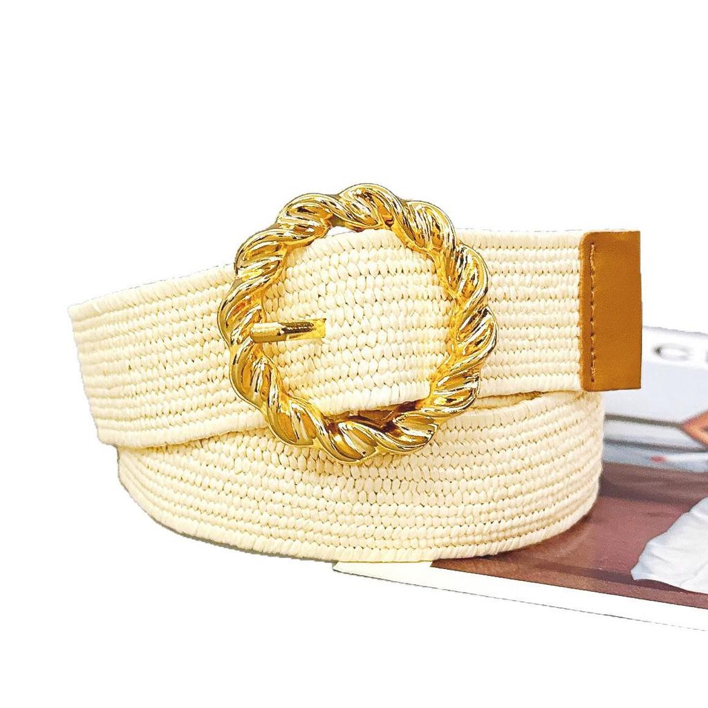 Chic Women's Woven Elastic Band Belt - Stylish PP Straw Waist Seal Accessory