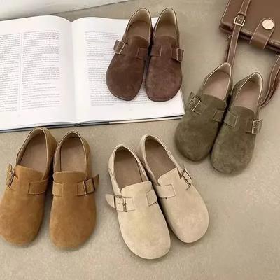Fashion Casual Shoes Retro Leather Mule Clogs Slippers Outdoor Soft Cork Belt Buckle Slides Flat Shoes for Women 2024