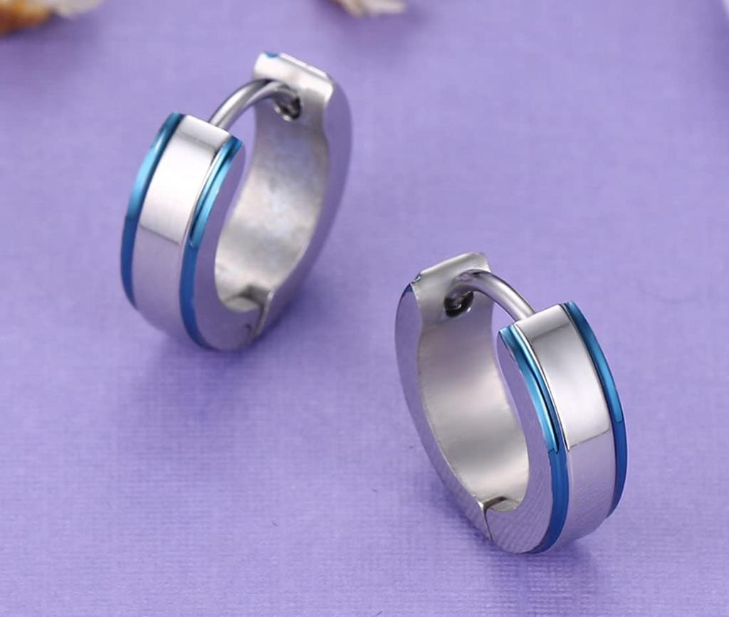 Rockyu Earrings for Mirror Ring Hoop Stainless Accessories Women, Silver, Blue, Wide, Finish, Earrings, Earrings, Steel, Hypoallergenic, Birthday,