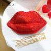 Dai Ni Xi Female Luxury Red Sexy Full Diamond Lips Shape Crystal Evening Bags Woman Clutches Wedding Evening Purse For Ladies